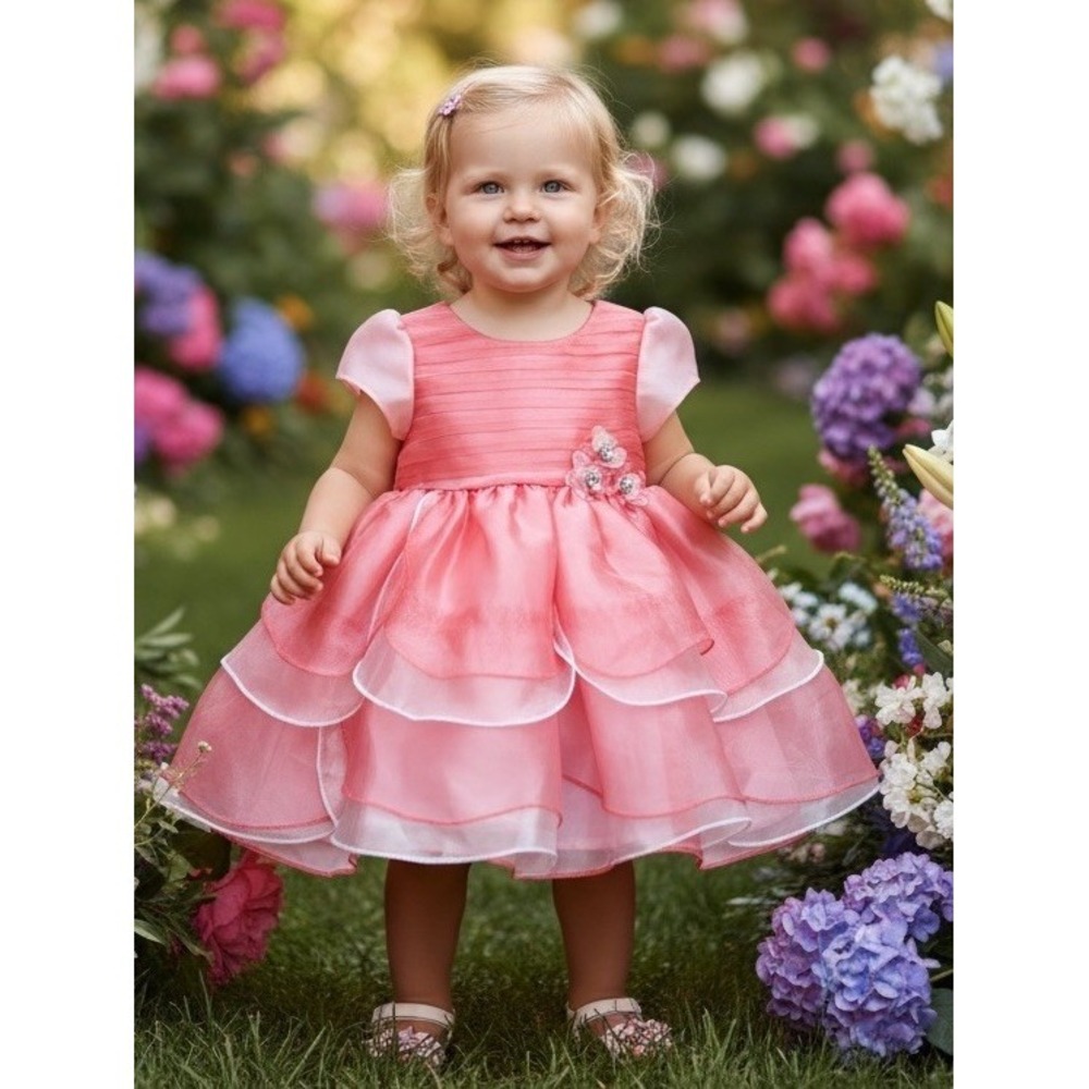 Nannette Baby Girls Size 12 Months Formal Coral Formal Wedding Sunday Pictures M
